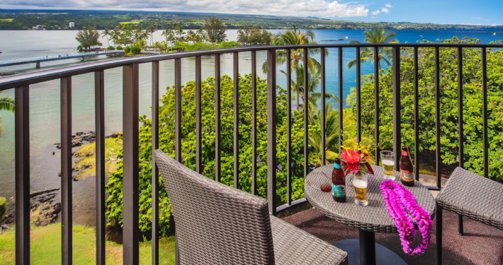 Hilo Hawaiian Hotel one bedroom ocean view room lanai seating