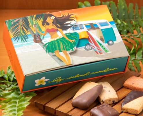 Big Island Candies box of shortbread cookies with in a box with a hula girl
